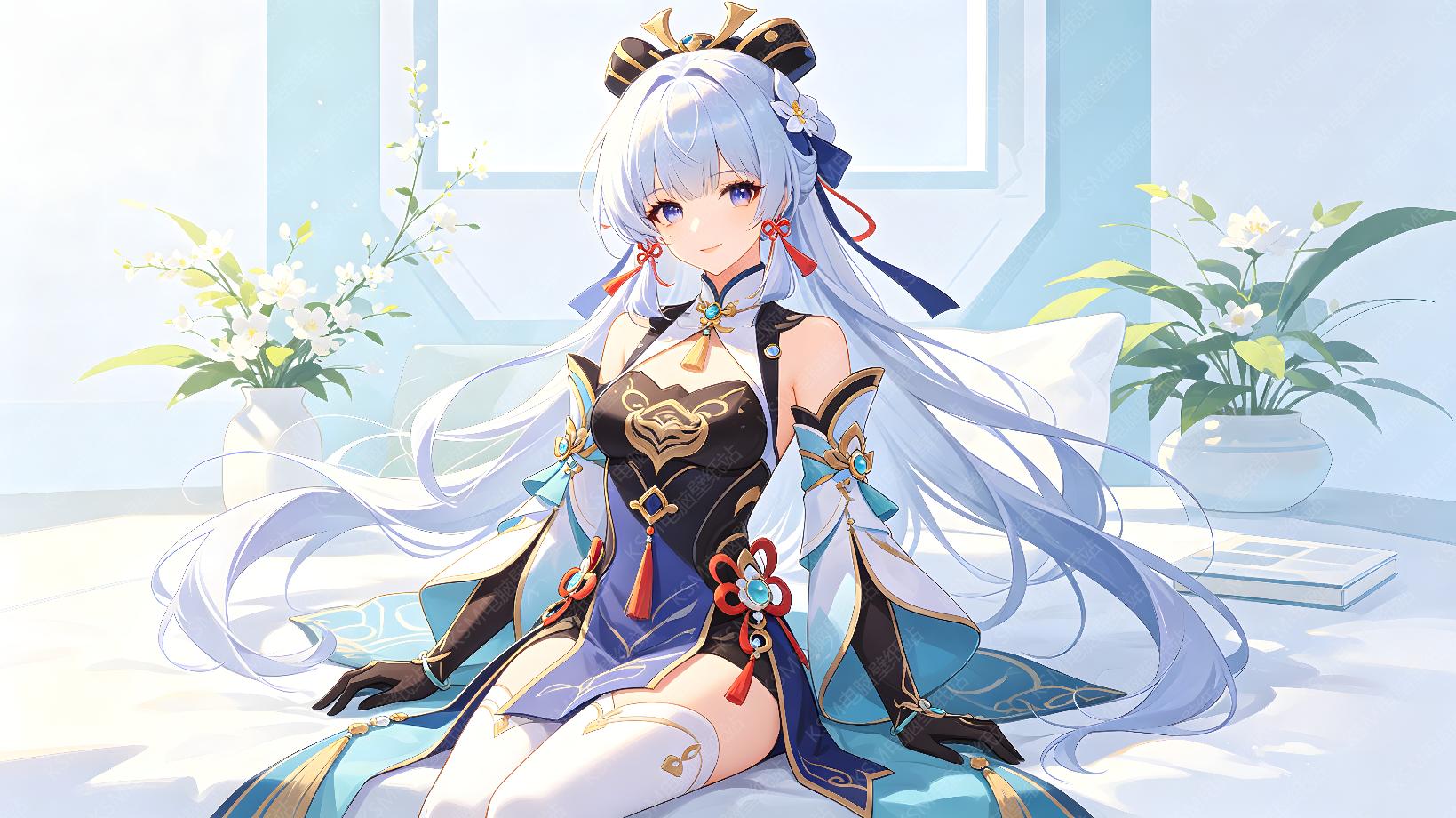 蓝发温婉少女